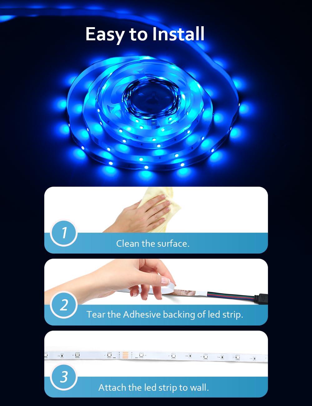 HOVVIDA LED Strip Lights 10M, 1x10M, 30 LEDs/Meter, 24V RGB LED Strip Light, 300 LEDs, APP and Remote Control, Music Mode, Timer Mode, LED for Bedroom, Living Room, Kitchen, Party
