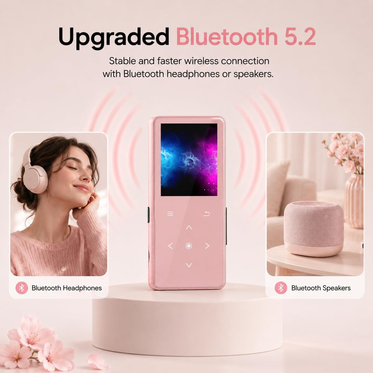 64GB MP3 Player with Bluetooth 5.2, AiMoonsa Music Player with Built-in HD Speaker, FM Radio, Voice Recorder, HiFi Sound, E-Book Function, Earphones Included
