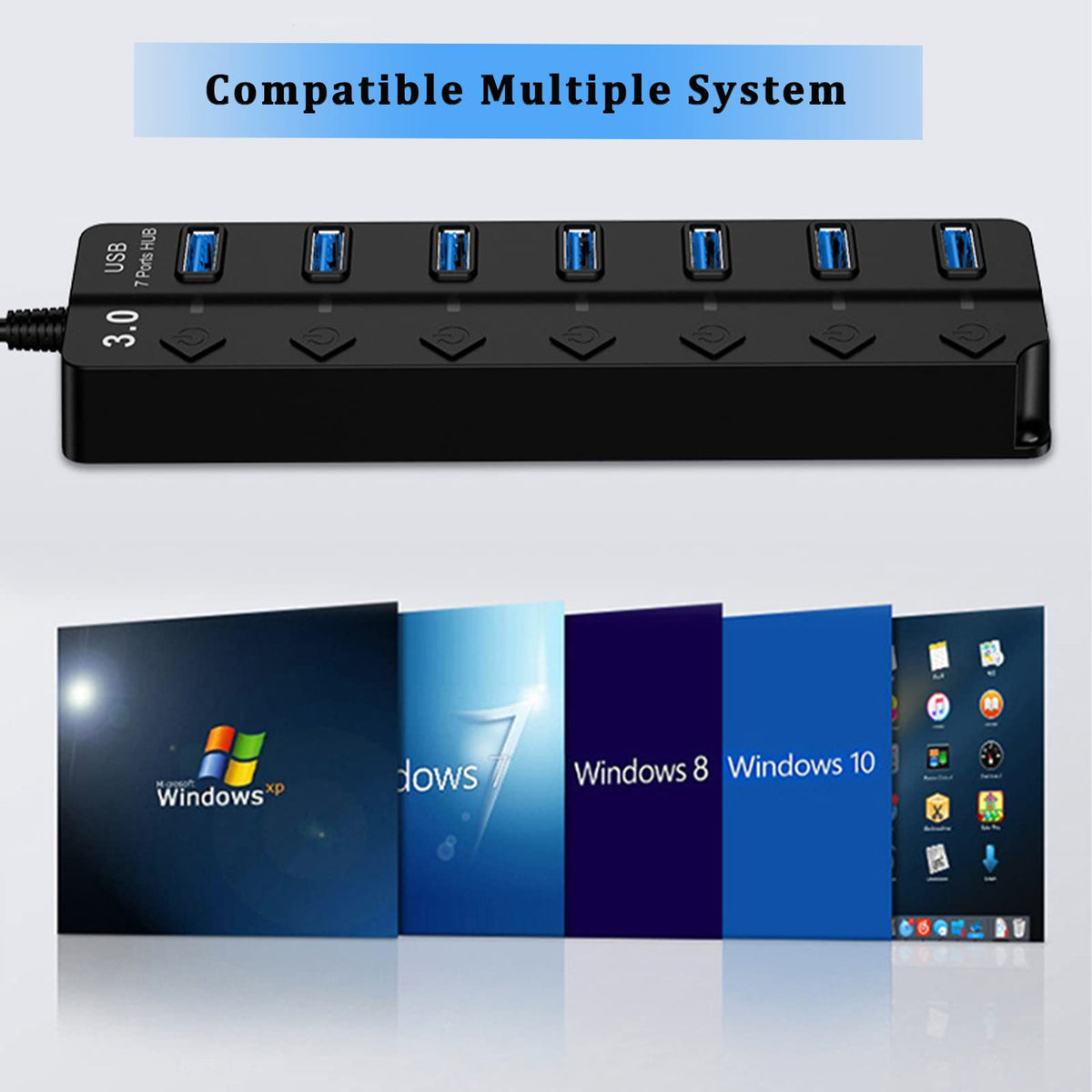 USB Expander Hub Splitter 4 Ports Adapter Dock Cord Ultra-Slim,Multi USB Cable Lead for PC,Laptop,NoteBook,MacBook,Desktop,ChromeBook,Surface Pro,Flash Drives,Mobile HDD Under £4