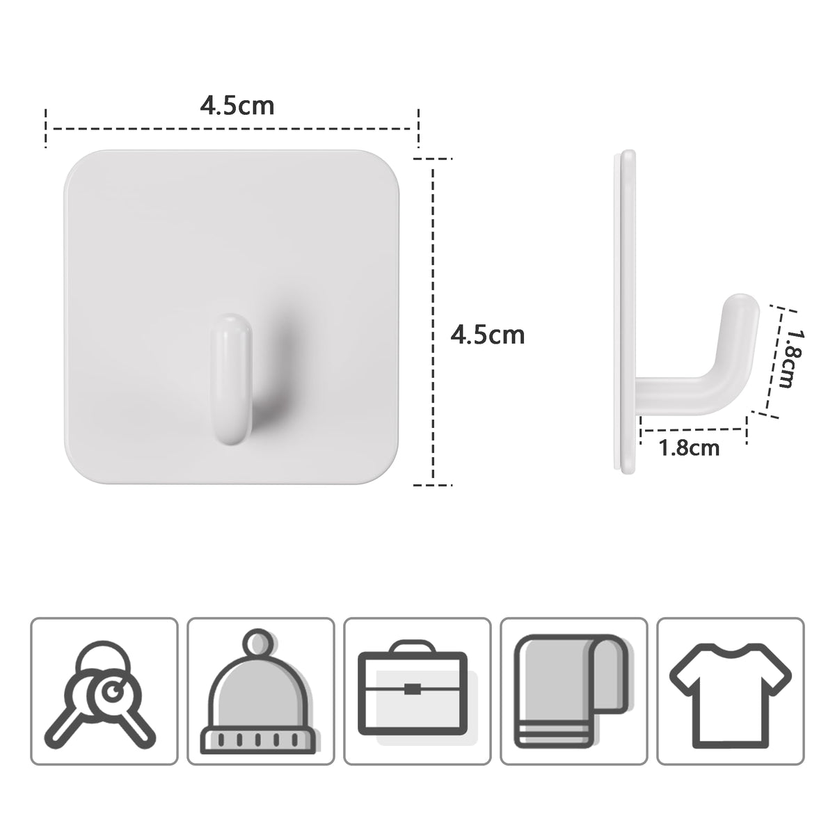 Aikzik 6 Pack Self Adhesive Hooks, Stainless Steel Sticky Hook Heavy Duty, Over 8kg Load - Hooks for Hanging for Towel, Coat, Key, Stick on Bathroom, Kitchen, Door and Wall, Black