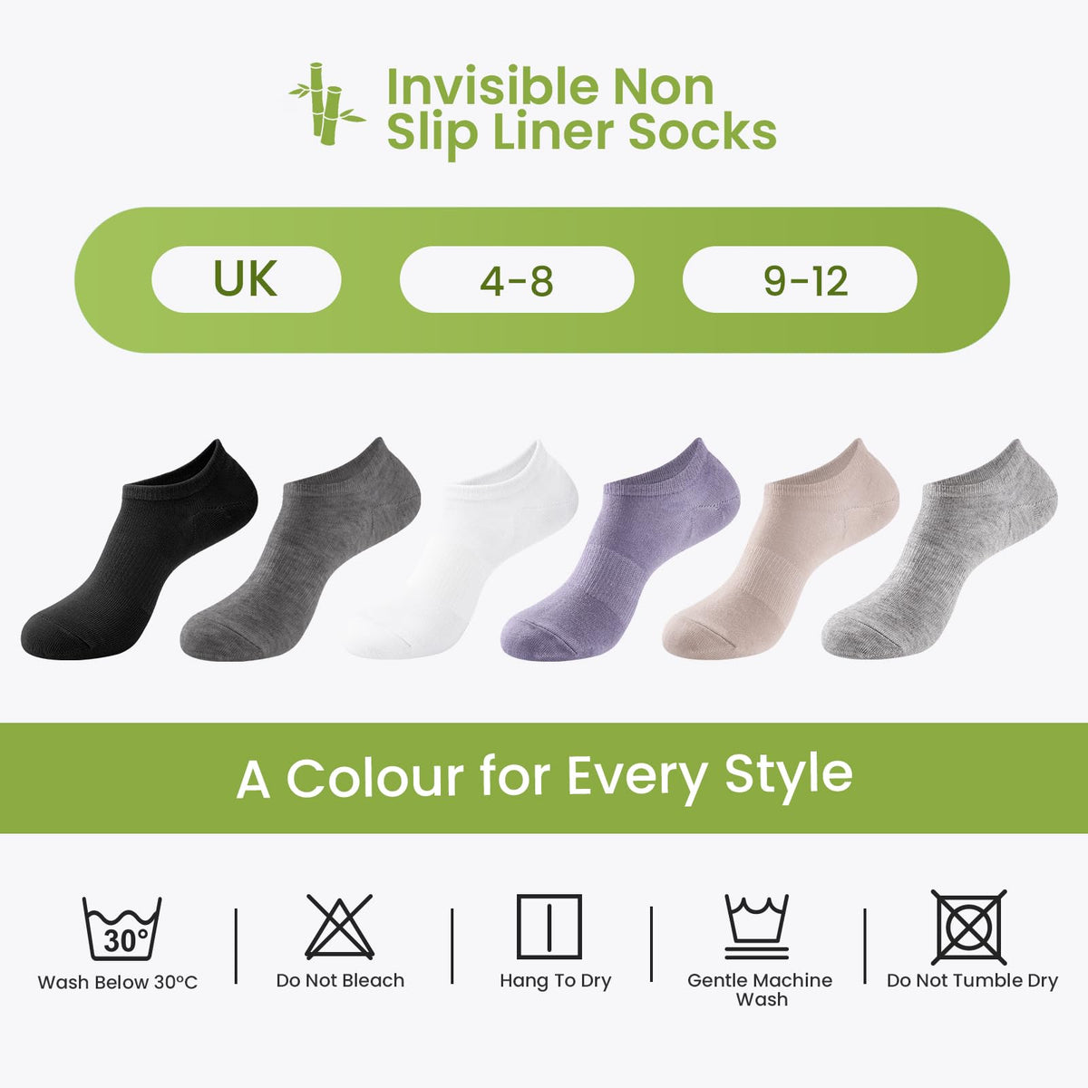 Niofind Bamboo Trainer Socks for Womens & Mens, 6 Pairs, Non Slip No Show