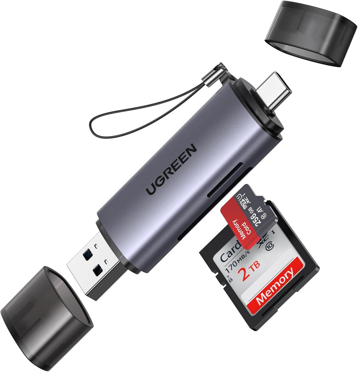 UGREEN SD Card Reader 3.0, USB-C & USB-A Memory Card Reader 170MB/s(Grey)