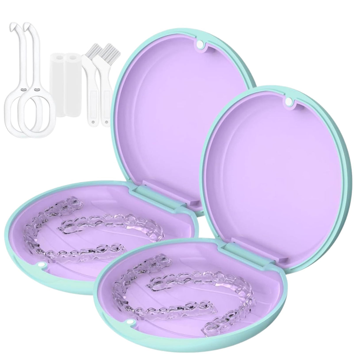 Retainer Case, Slim Aligner Cases for Invisalign, Mouthguard Case with Removal Tools& Aligners Chewies& Brush, Removable Inner Tray Silicone for Easy Cleaning (Pink)