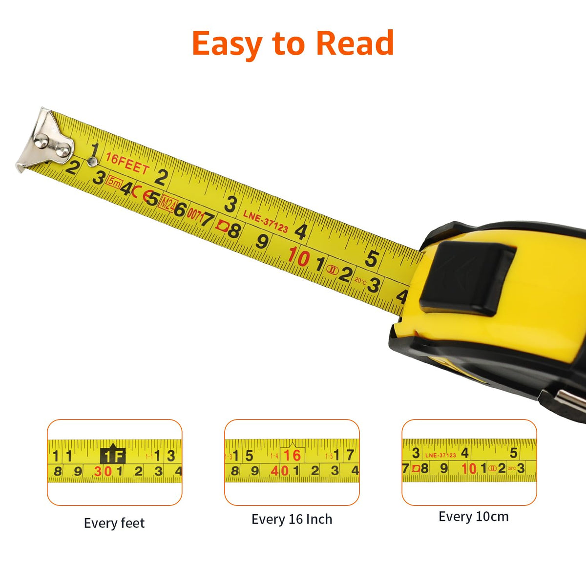 Amazon Basics Self-Locking Tape Measure, MID Accuracy, 7.6 m (2-Pack) meters Scale, Yellow