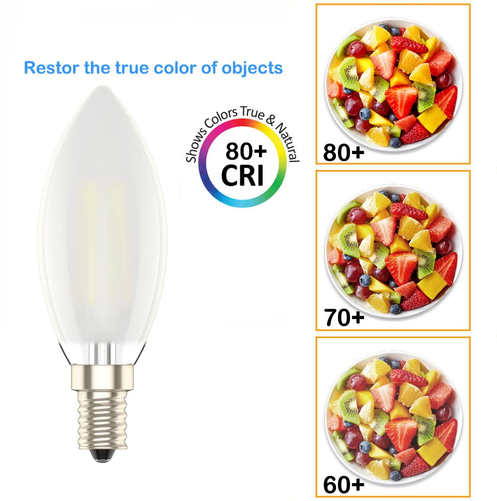 E14 Dimmable Led Candle Bulb,Small Edison Screw,4w, Warm White 2700K，2 Pack