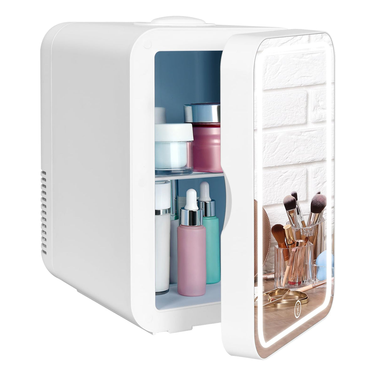 4 Liter Mini Fridge with Dimmable LED Mirror, AC/DC Skincare Fridge