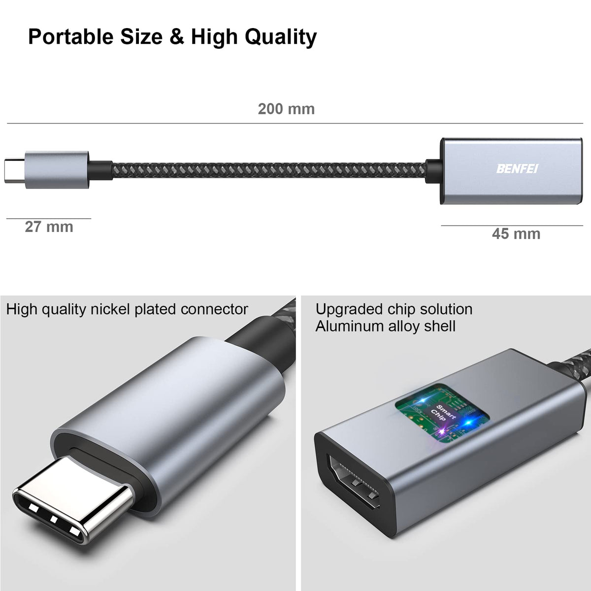 USB C to HDMI Adapter, BENFEI USB Type-C to HDMI Adapter [Thunderbolt 3/4 Compatible] with iPhone 15 series, MacBook Pro/Air 2023, iPad Pro, iMac, S23, XPS 17, Surface Book 3 and More