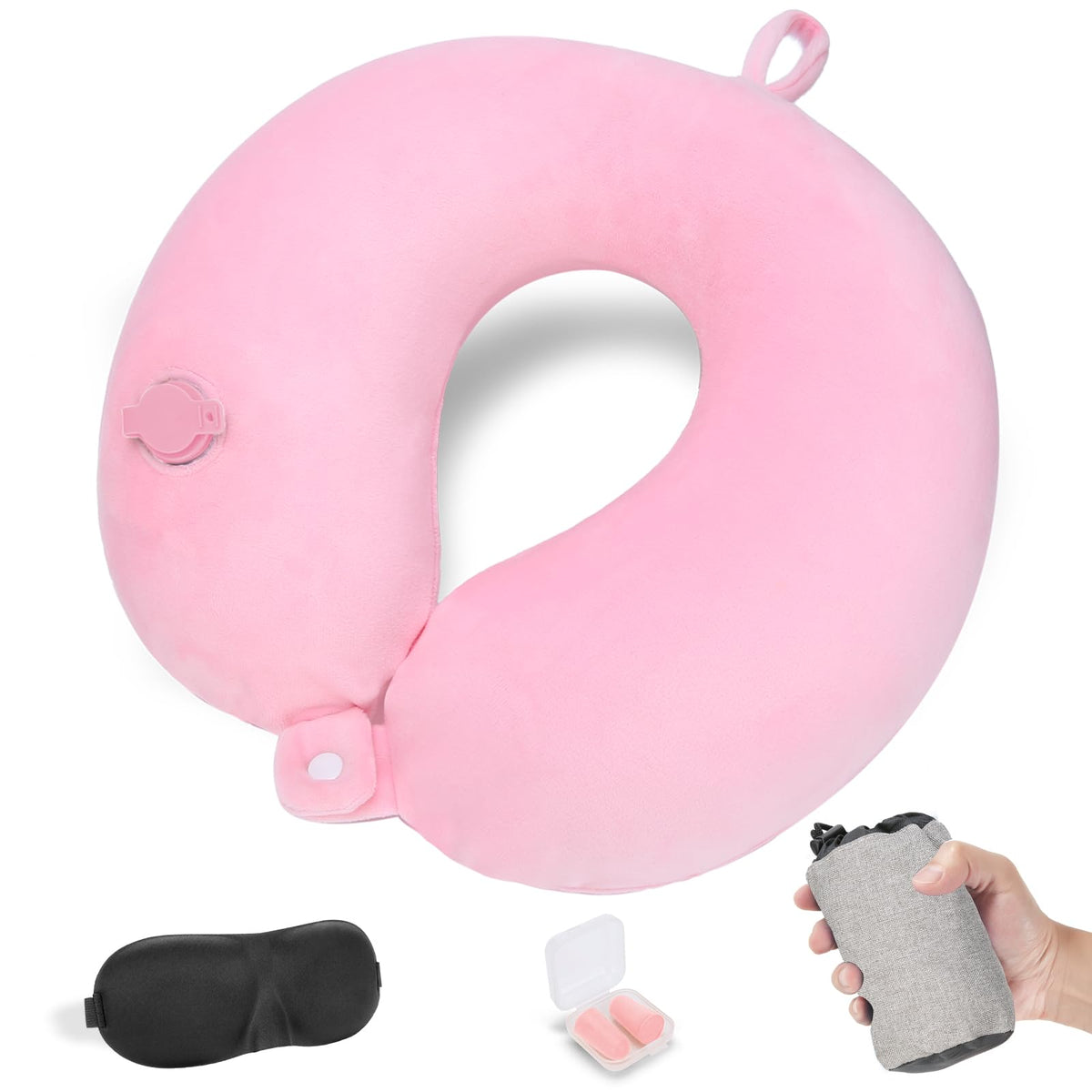 Cirorld Inflatable Travel Pillow, Blow up Neck Pillow for Travel, Lightweight Inflatable Travel Pillow for Airplane with Eye Mask and Earplugs—Travel Essentials for Flying, Grey
