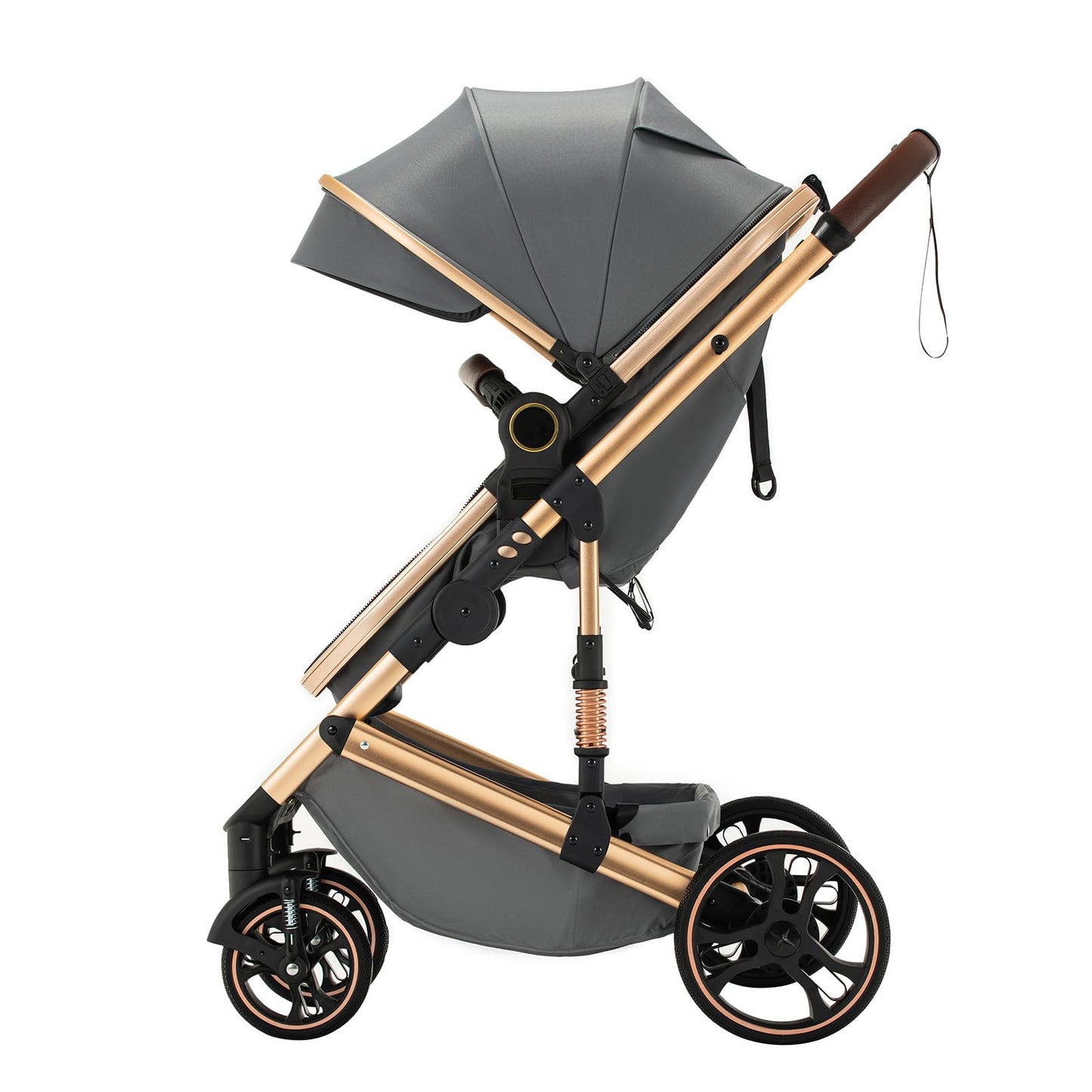 3 in 1 Baby Stroller with Height Adjustable Handle,3 in 1 Prams Travel System, Lightweight Foldable Pushchair, Prams with Aluminum Frame for Portable Baby Carriage (D2 Pink, H2-D)