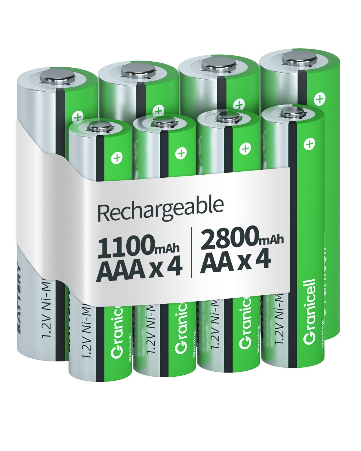 Granicell AAA Rechargeable Batteries (12 Pack), 1100mAh, 1.2V NiMH
