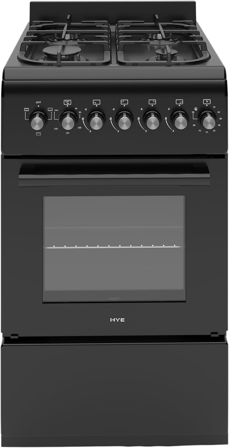 HYE Gas Cooker - Versatile 4 Burner Gas Hob, Electric Oven