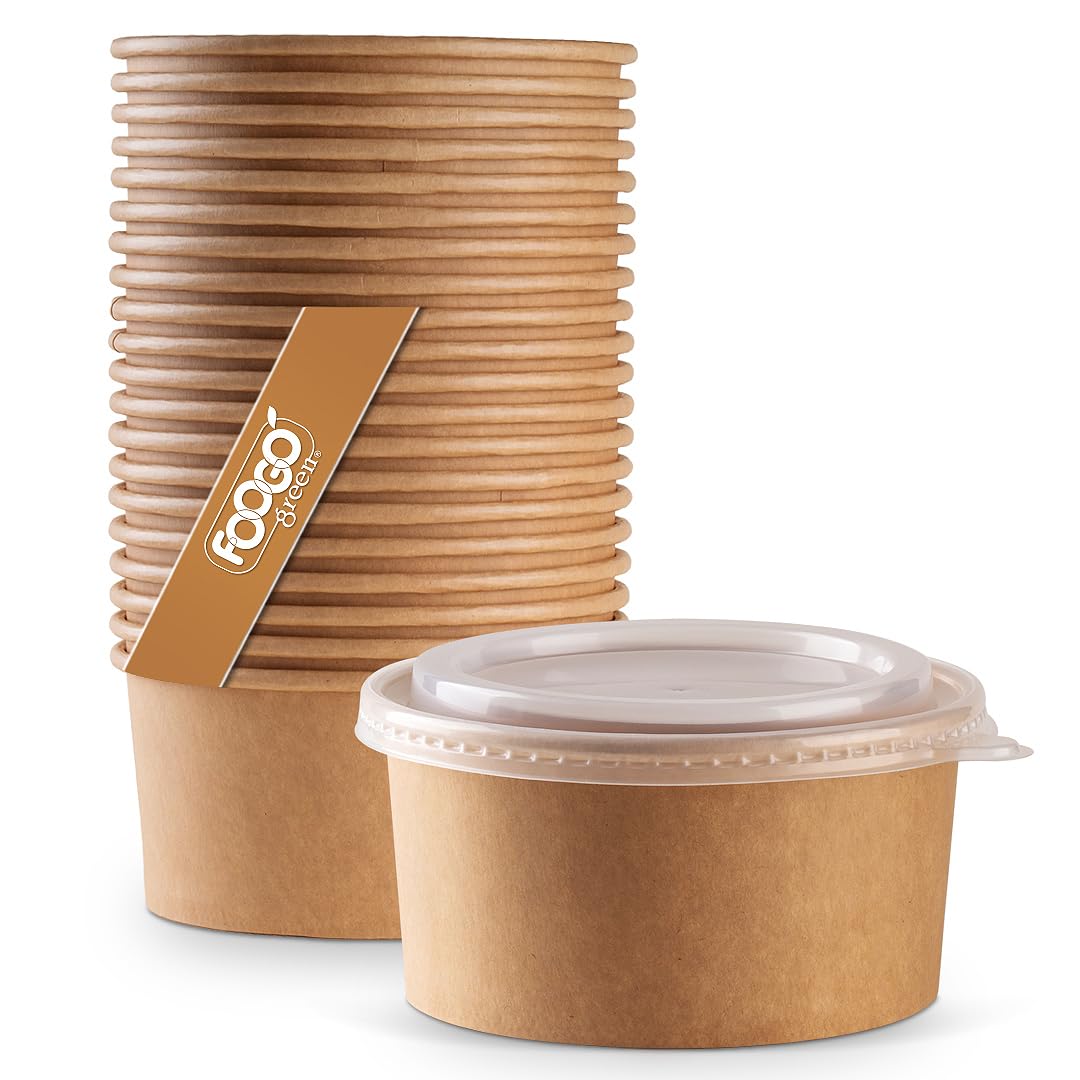 FOOGO Green 200Pcs 750ml 26oz Kraft Salad Bowls with Lids