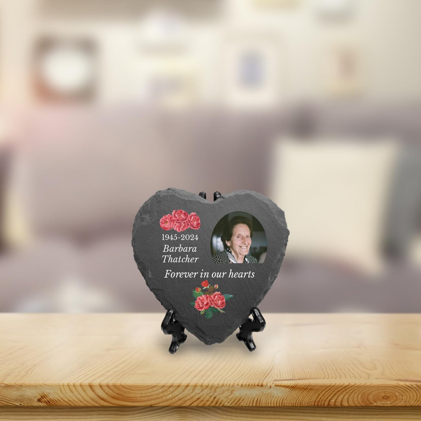 You Personalise Personalised UV Printed Photo Memorial Slate- Custom Message & Photo- Heart Slate, Optional Display Stand- Outdoor & Indoor Use- 100 x 100 mm