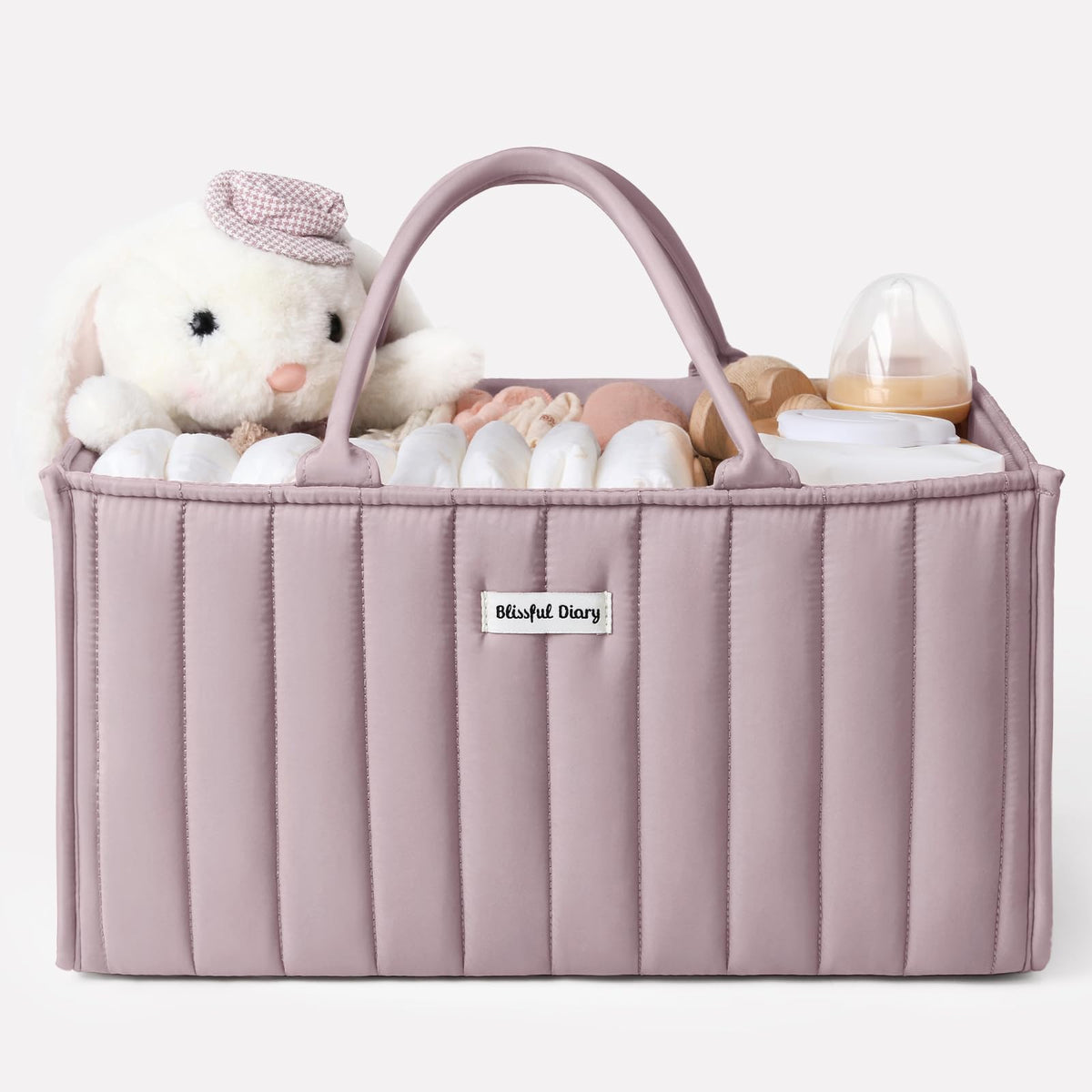 Blissful Diary Nappy Caddy Organiser, Baby Diaper Caddy for Nappy Station, Stylish Storage Basket for Newborn Essentials, Baby Shower Gifts for Girl or Boy, Woodland Cream