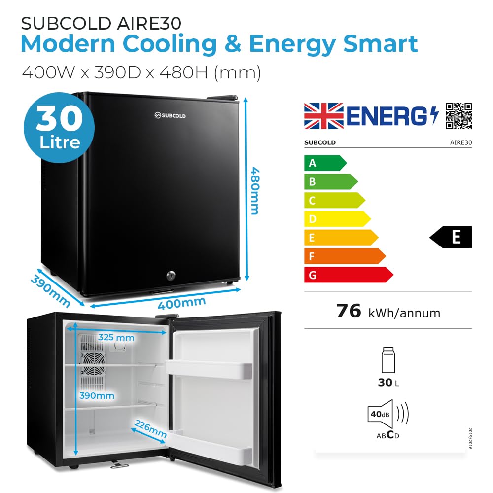 Subcold Aire20-G Mini Fridge | 20L | Frost-Free | Glass Door | LED