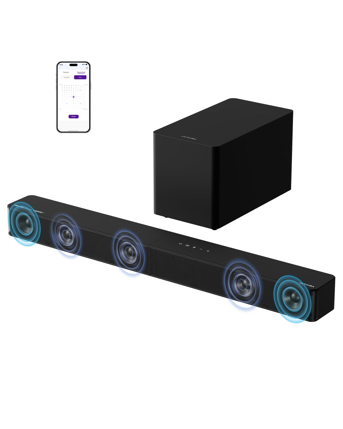 ULTIMEA 9.1ch Surround Sound System with Dolby Atmos, 2 Rear Speaker, 6.5" Wireless Subwoofer, RGB Light, App, Detachable Surround Sound System for Home Theater, Peak Power 470W, HDMI eARC, Apollo S90
