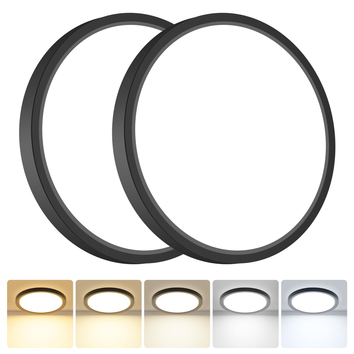 hepside 2 Pack Bathroom Ceiling Light 30cm, 3000K/3500K/4000K/5000K/6500K 5CCT LED Ceiling Lights, 24W, Modern, Waterproof, Round Flush Mount for Bathroom, Kitchen, Bedroom, Hallway