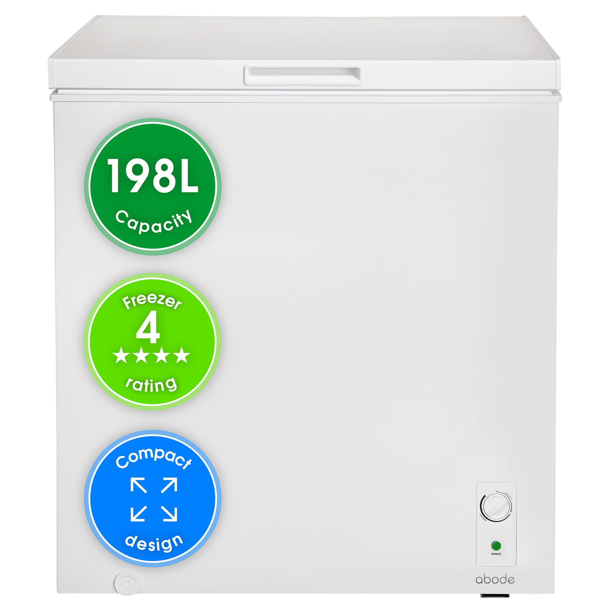 Abode Freestanding White Chest Freezer 99L with Removable Wire Basket & Counter Balance Lid, Adjustable Thermostat, 4 Star Freezer, Suitable for Garages & Outbuildings A99CF0E1W