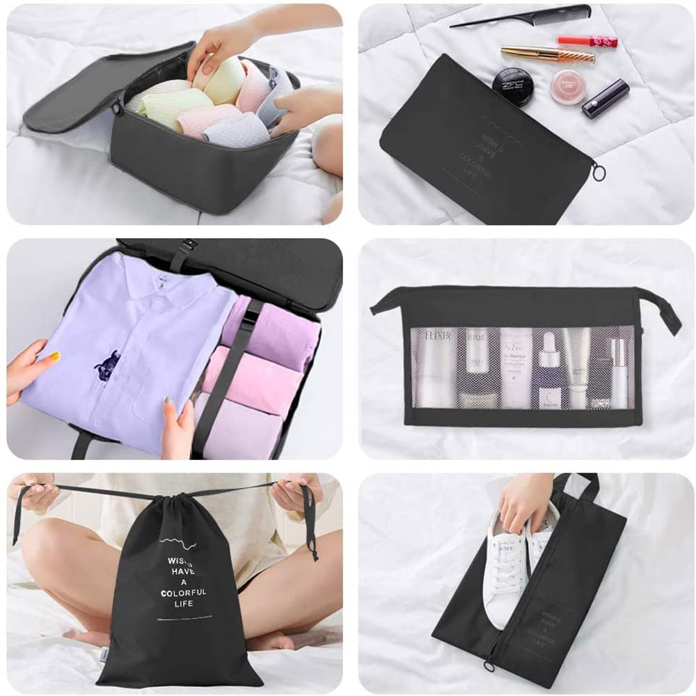 Travel Packing Cubes, Toifucos Multifunction 8pcs/set Luggage Organiser Compression Suitcase Essential Bag, Dark Gray