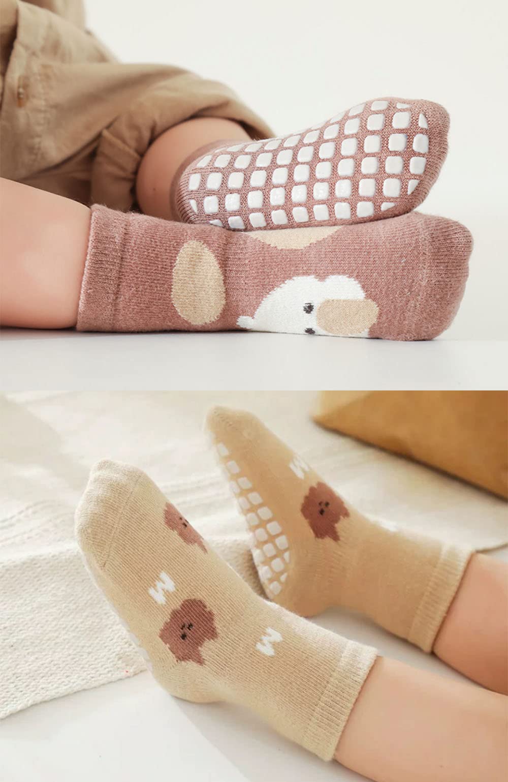 FedMois 5 Pairs Baby Kids Anti-slip Socks Cotton non skid Ankle Socks Animals