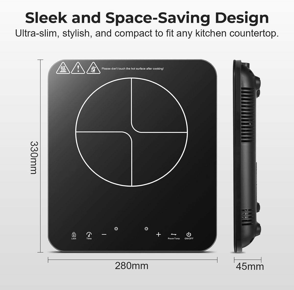 Single Induction Hob 2000W, Portable Induction Cooker with 10 Power & Temperature Levels, Touch Control, Child Lock, 3-Hour Timer, Residual Heat Indicator, Black Glass Panel Electric Hob