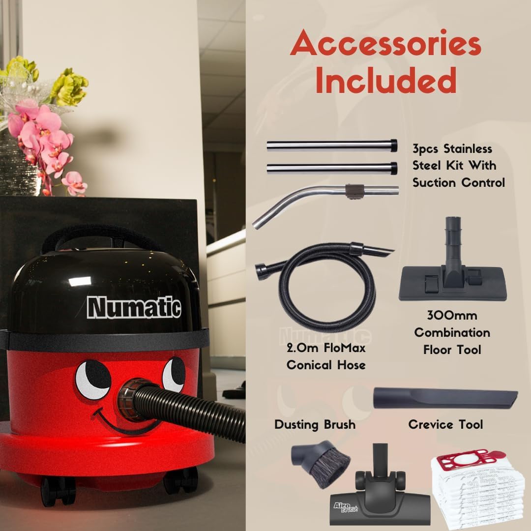 Numatic NRV240-11 Henry Vacuum Cleaner 620W 9L Commercial Dry Red - 3 Years Warranty - 2026 Model