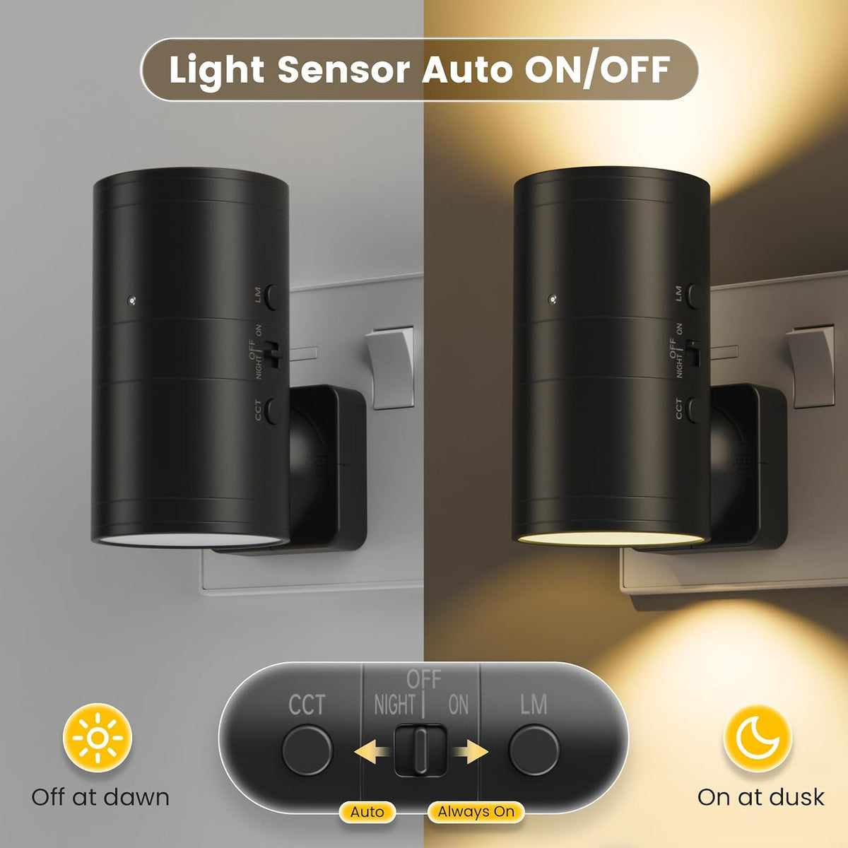 Fibrdoo Night Light Plug in, Dusk to Dawn Sensor Led Night Light Black