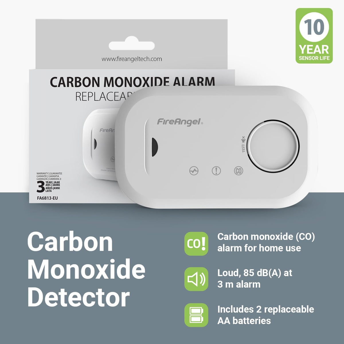 FireAngel SB1-R Smoke Alarm and FA6813 Carbon Monoxide Detector Set