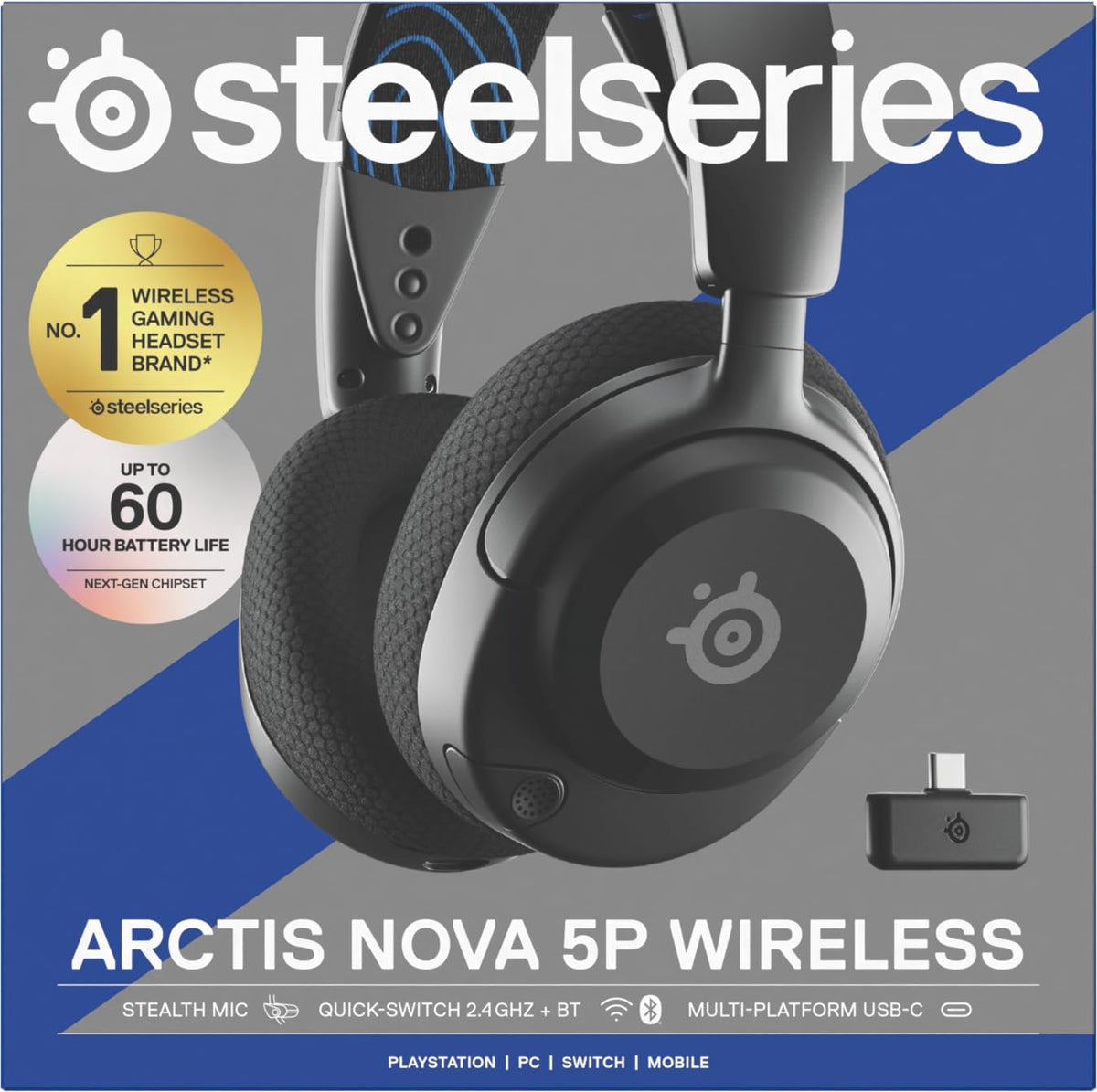 SteelSeries Arctis Nova 5P Wireless - PS5 Gaming Headset - 100+ Audio Presets via App - Neodymium Magnetic Drivers - 60H Battery - 2.4GHz/BT - ClearCast Gen2.X Mic - Supports PS4, PC, Mobile