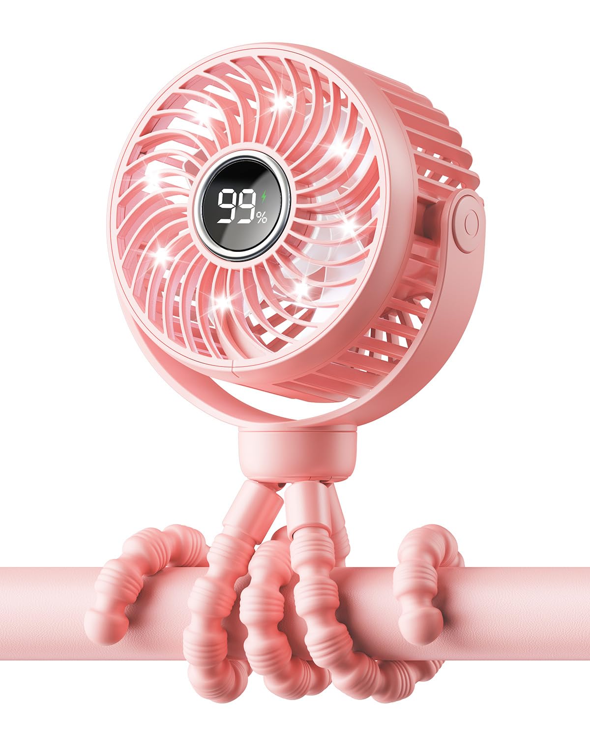 Pram Fan, Rechargeable 4-Speed Clip On Fan, Digital Display, Black