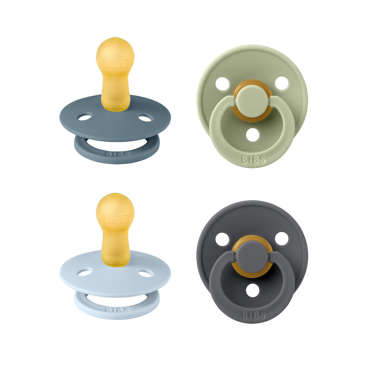 BIBS Colour Glow Dummy, 0-6 Months, 4-Pack, Ivory/Sage/Sage Glow/Cloud Glow