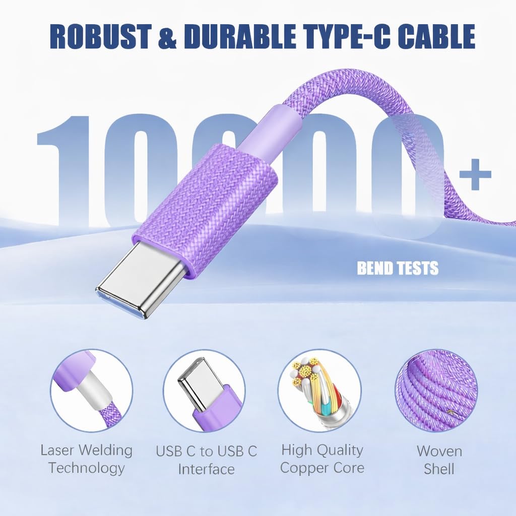 2 Pack 60W USB-C to C Fast Charging Charger Cable For iPhone 18 Pro Max 17e