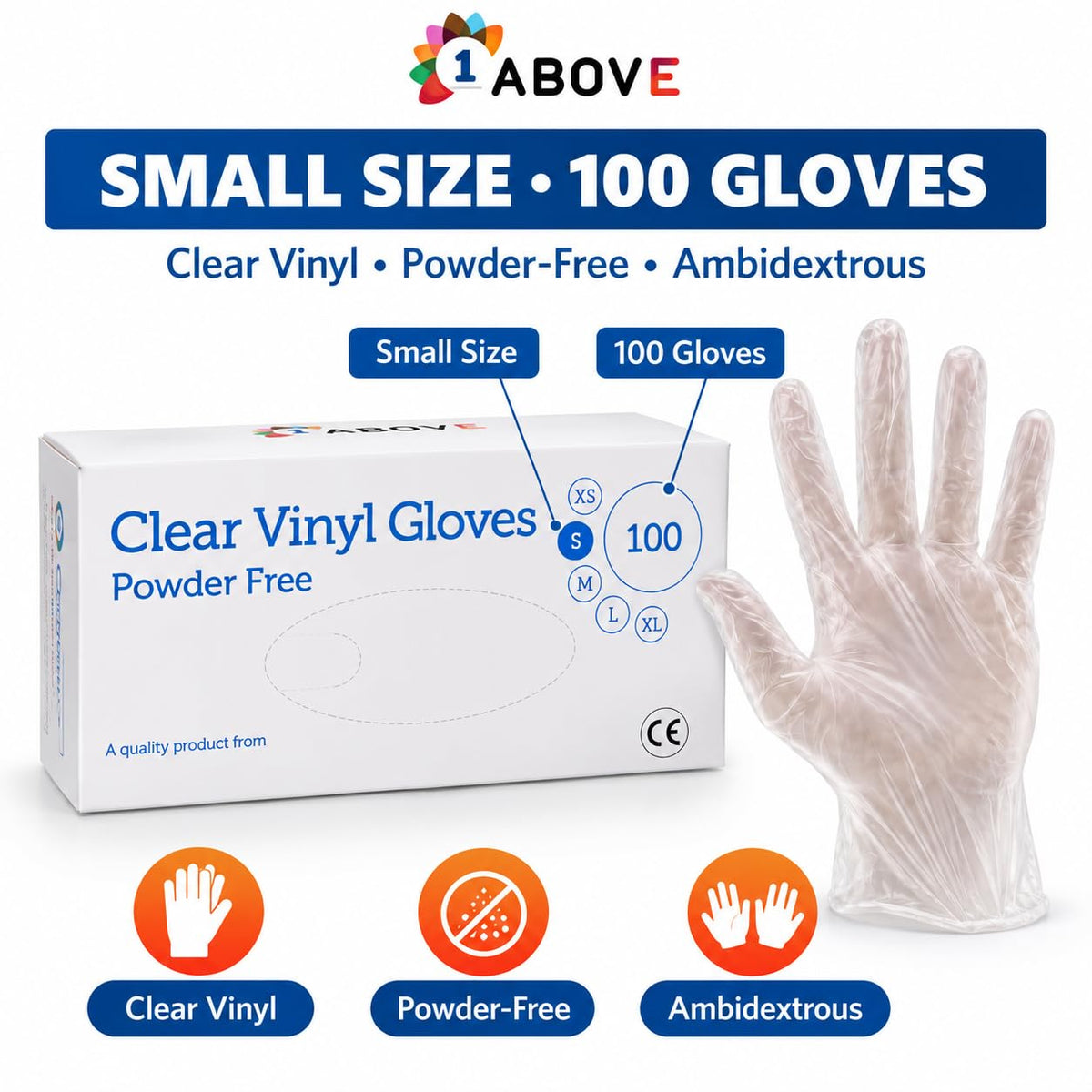 1ABOVE 100 Clear Vinyl Gloves Medium Latex-Free Powder-Free