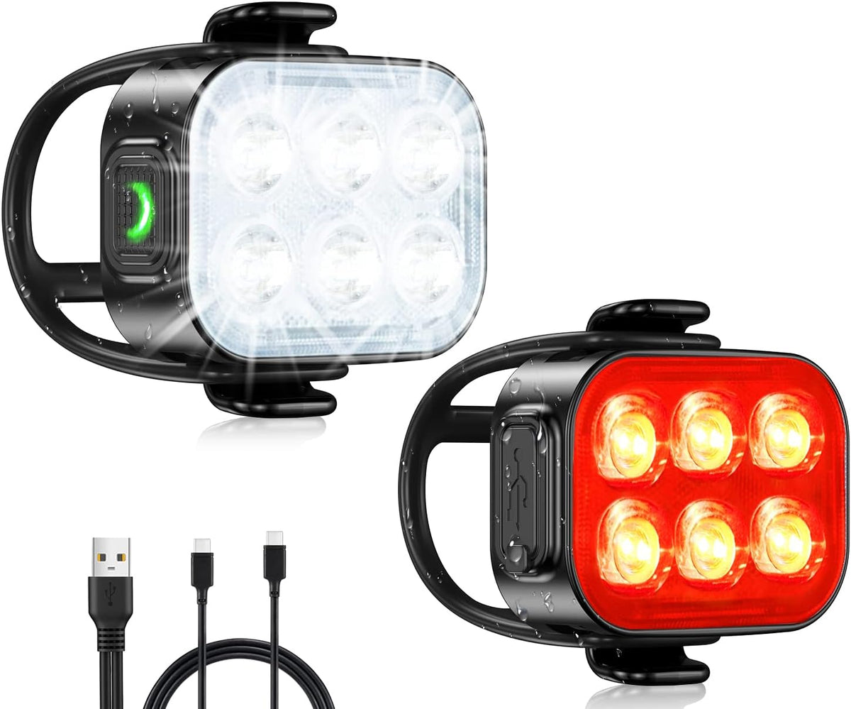 Glangeh Bike Lights Ultra Slim, Rechargeable Bicycle Lights Front and Rear