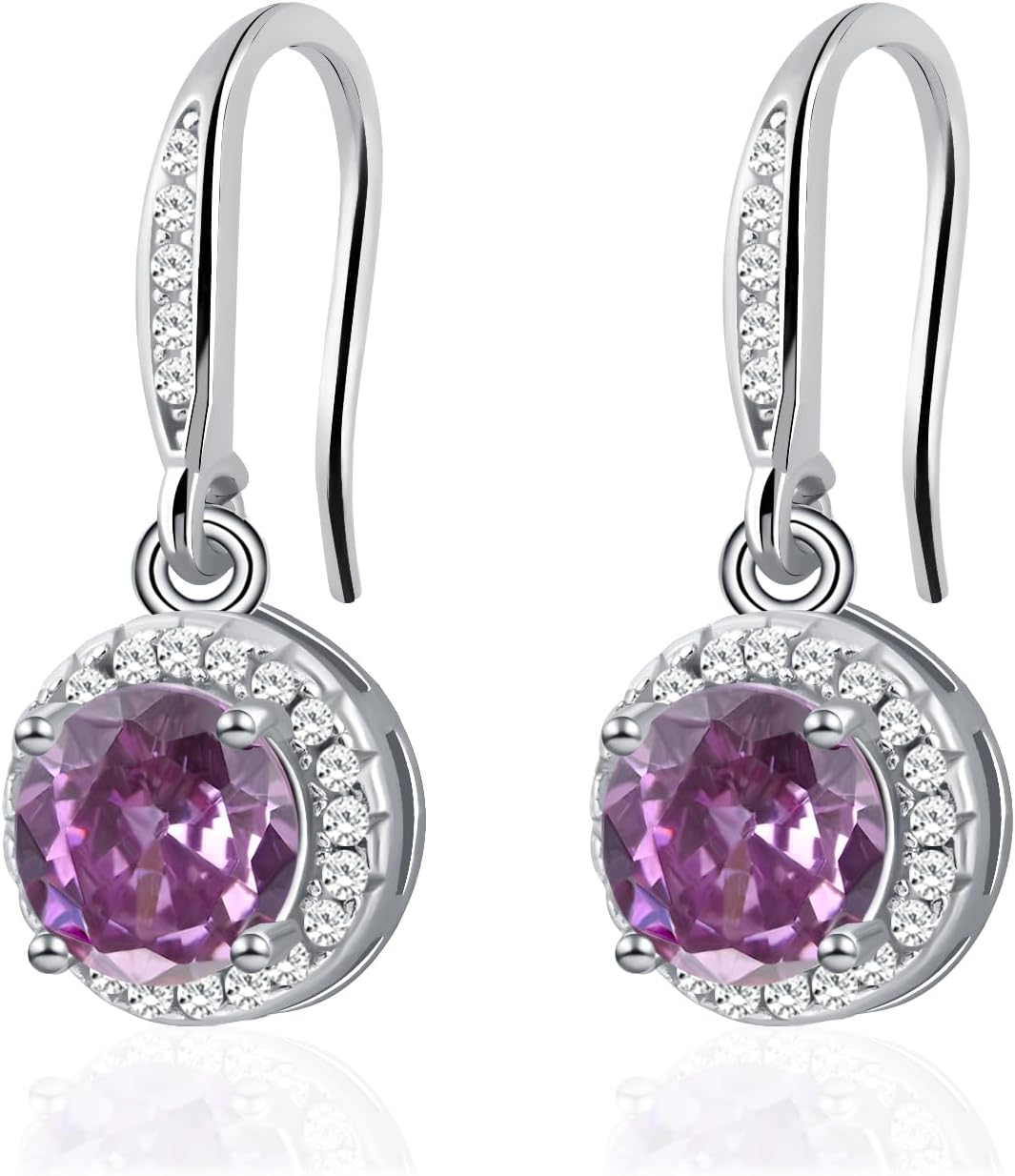 Birthstone Drop Earrings for Women, Silver Plated Dangle Earrings