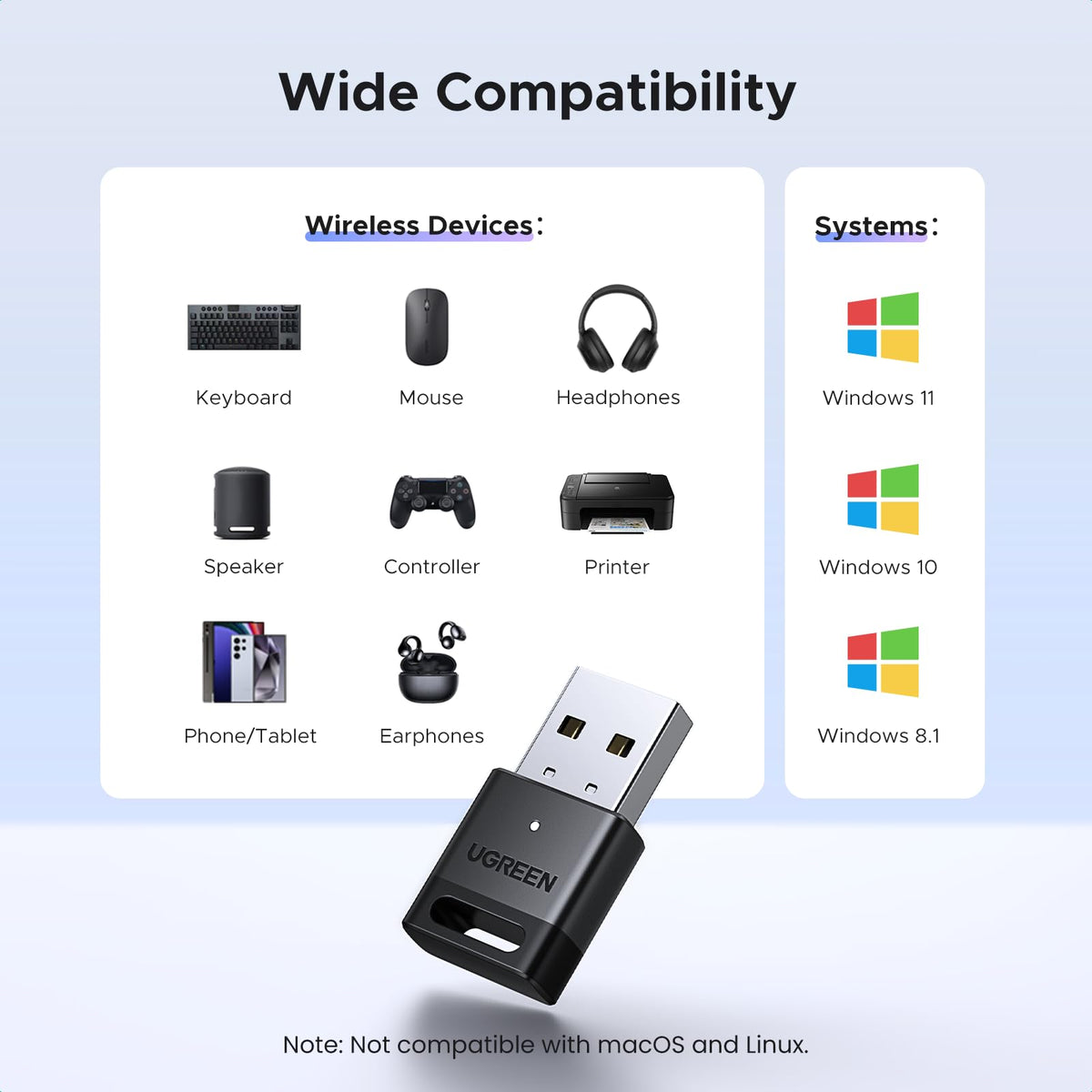 UGREEN Bluetooth 6.0 Adapter, USB Bluetooth Dongle for PC, Plug & Play