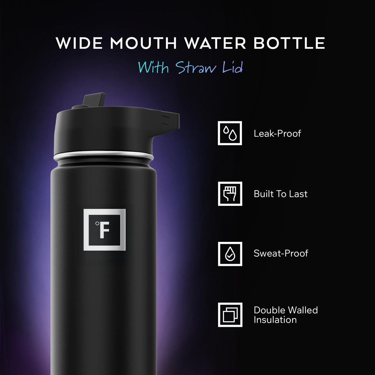 Insulated Water Bottle with Straw - 650/950/1200/1800 ml - Leakproof Double-Walled Stainless Steel Metal Drink Flask BPA-Free - Sports Travel Gym Camping Hiking Kids