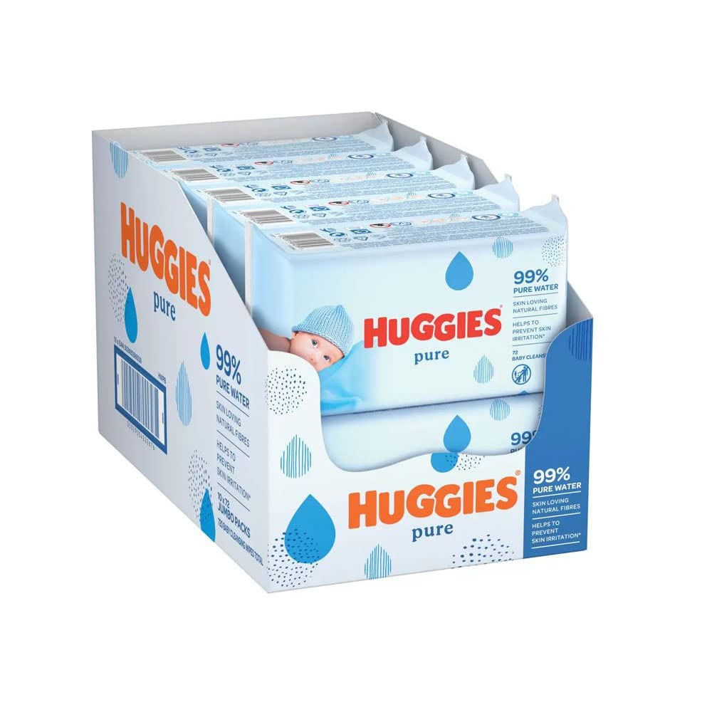 Huggies Pure Plastic Free Baby Wipes - Pack of 12 (576 Wipes) – 99% Water Wet Wipes, Fragrance Free, Hypoallergenic, Better Cleaning, Soft and Gentle on Babies' Delicate Skin