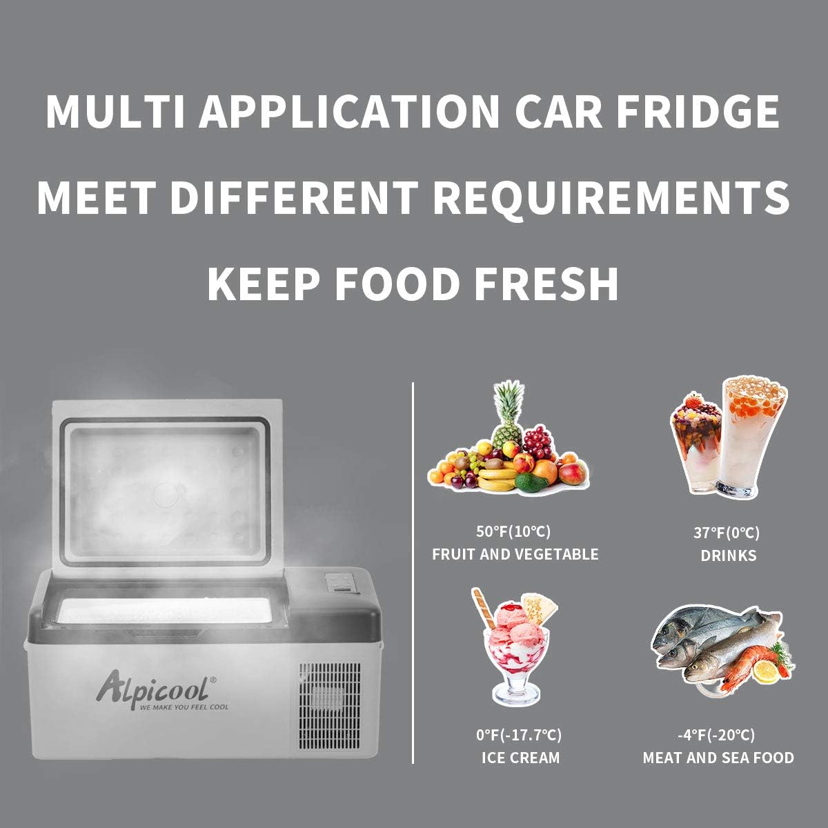 Alpicool 20L Car Fridge Freezer Portable Compressor Refrigerator, 12/24V DC & 230V AC Camping fridge -20℃~20℃ with APP Control, Energy Saving cooler for Caravan, Camping, Home, RV
