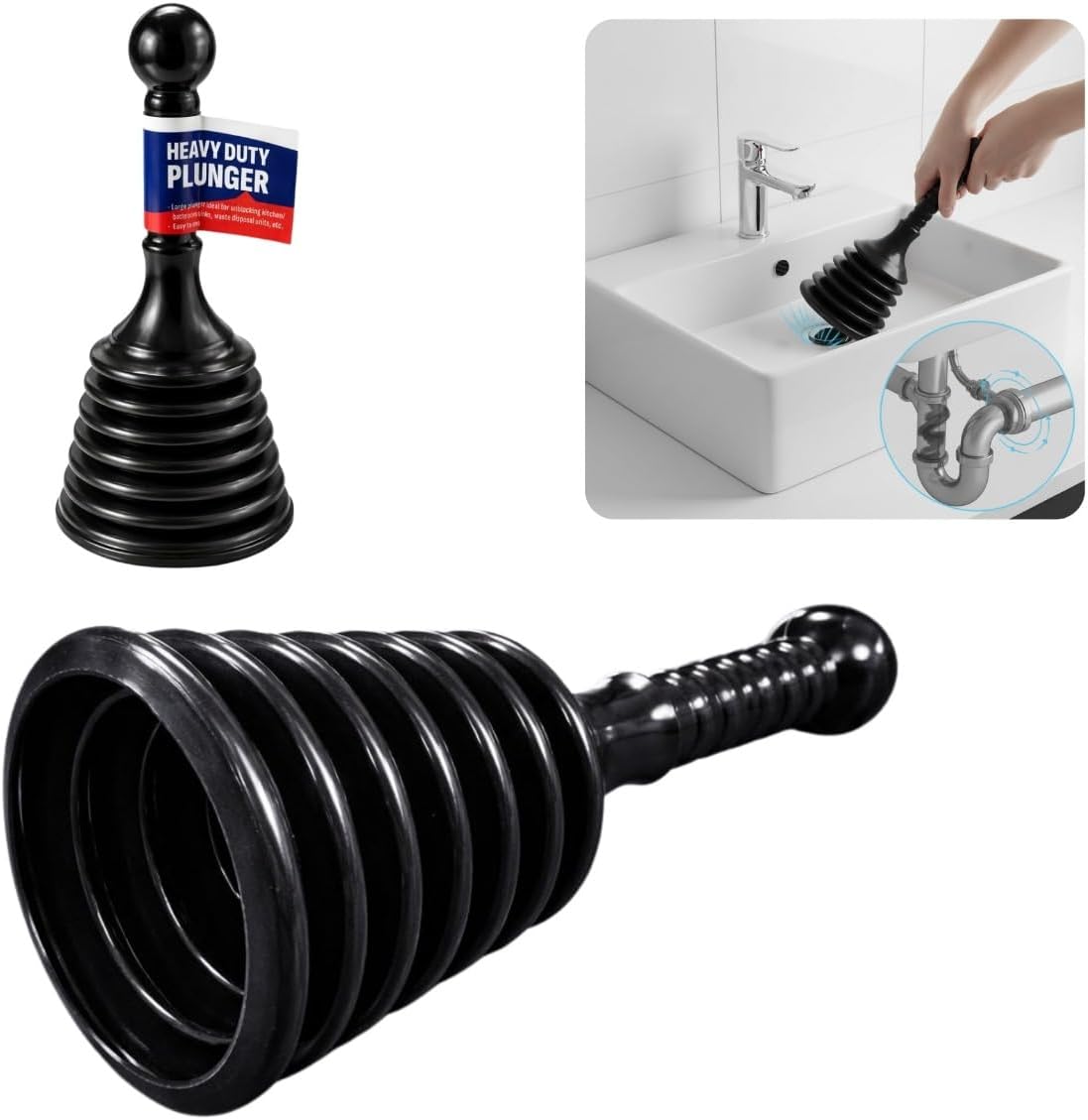 Plunger Toilet Sink Drain Bath Unblocker Cleaner Pump Plunger Ideal for Kitchens Bathrooms Sinks Bowls Baths Waste Pipes Showers Plumbers Plunger Powerful Unblocker Tools (Pack of 1)