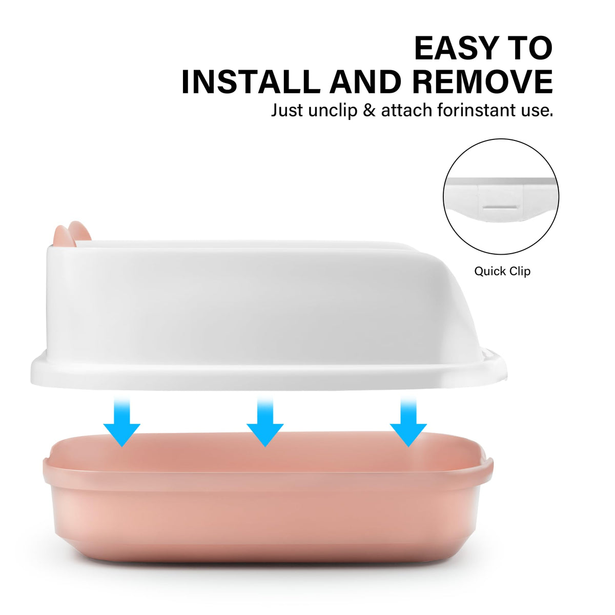 Cat Litter Tray Box, Litter Box, Plastic Cat Open Top Litter Tray with Free Scoop Kitten Detachable Rim Easy Cleaning,49 x 38 x 23cm (Grey)