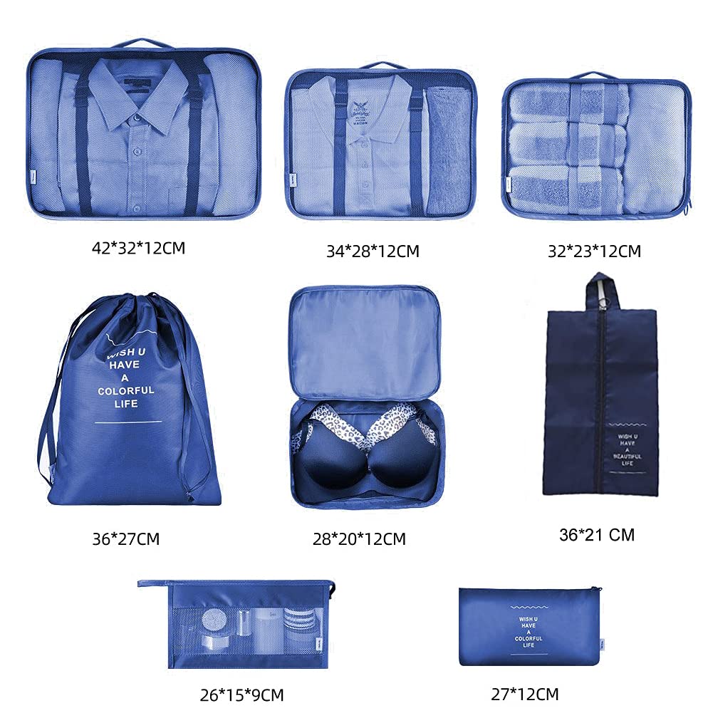 Travel Packing Cubes, Toifucos Multifunction 8pcs/set Luggage Organiser Compression Suitcase Essential Bag, Dark Gray