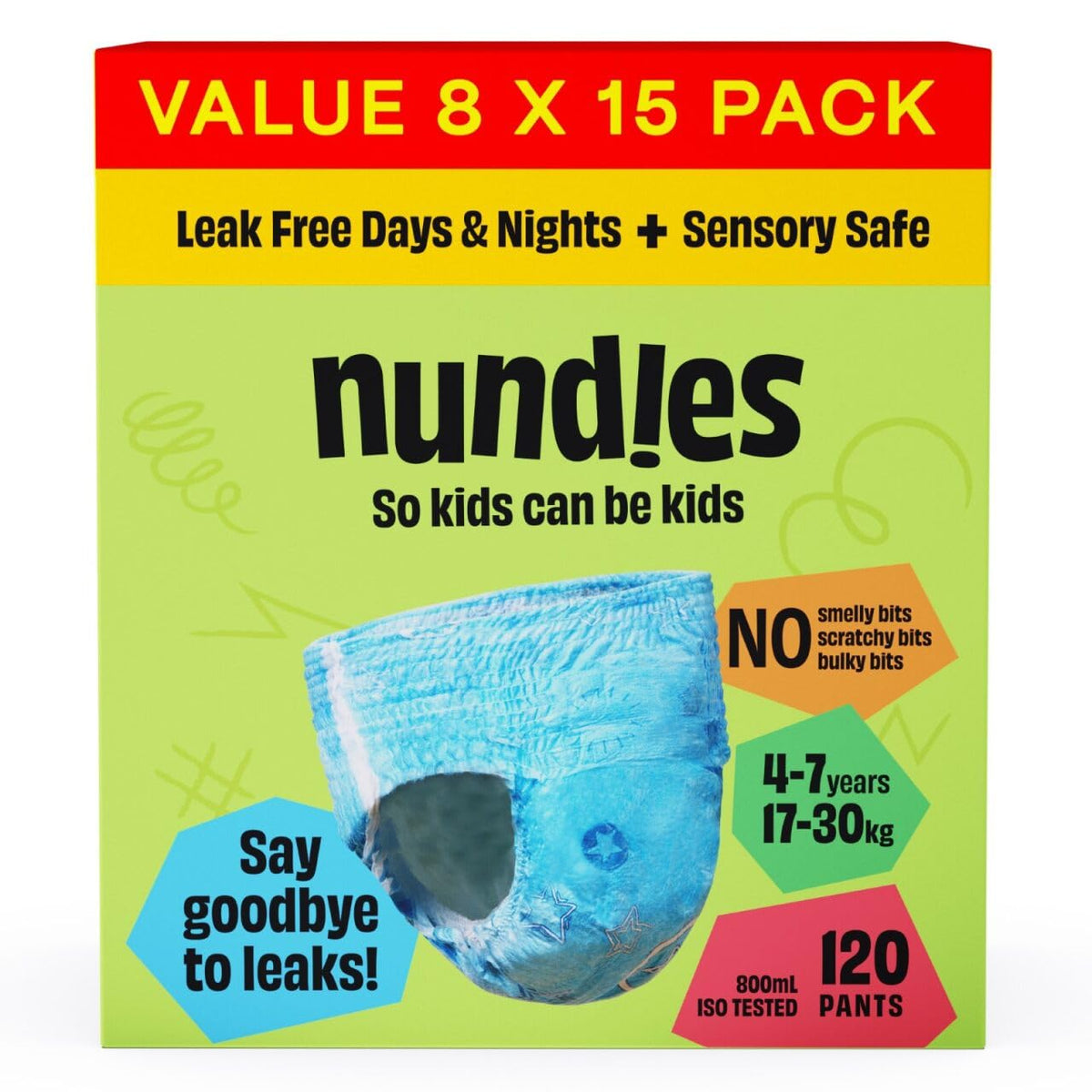 Youth Pants – Disposable Nappy Pants for Kids & Teens, Day & Night Leak Protection, Odour Control, Soft Slim Fit Underwear for Boys & Girls - Large (8–15 Years) - 12 Pack