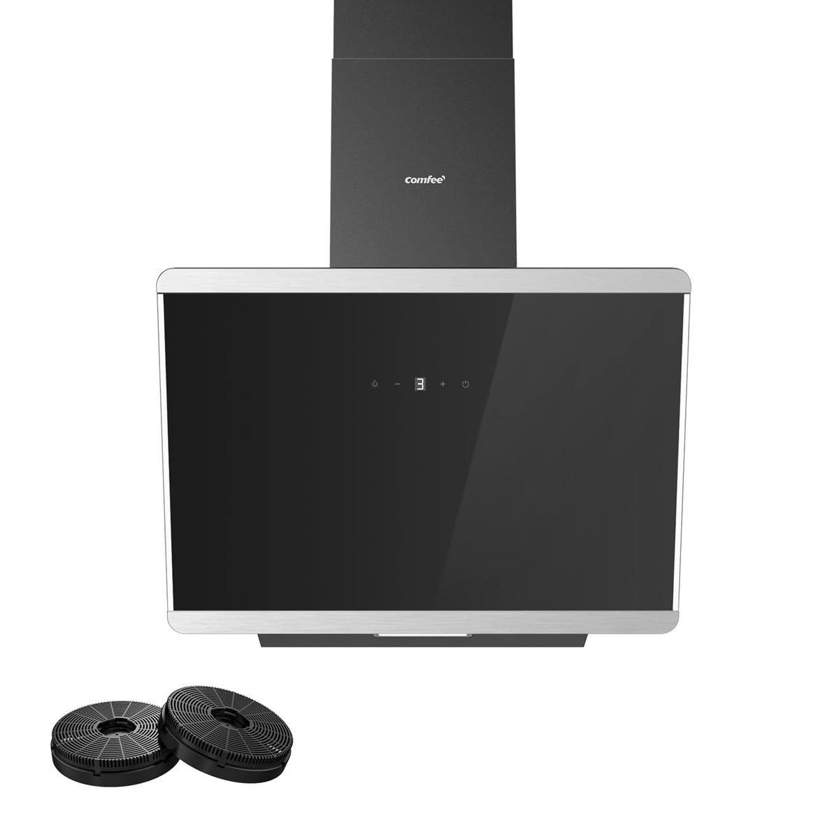 COMFEE' 60cm Angled Cooker Hood, A++, Wall Mounted, Black