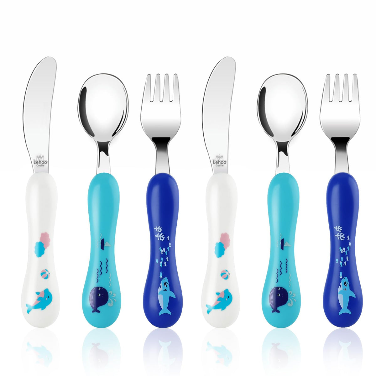 Lehoo Castle Stainless Steel Toddler Cutlery Set, 6-Piece Dinosaur Design