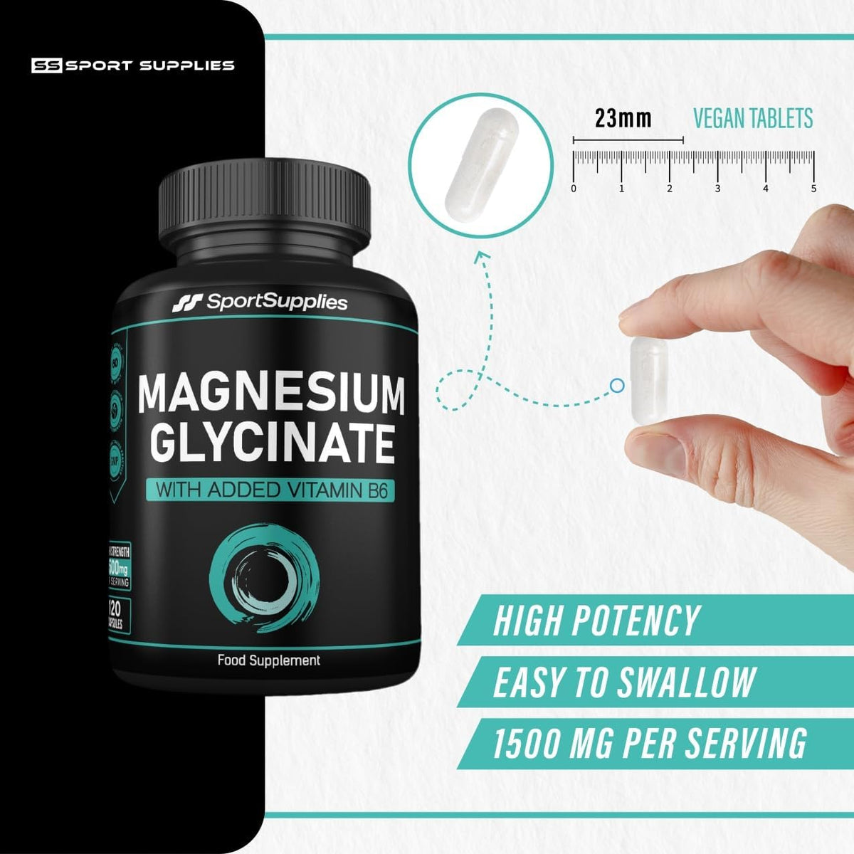 Magnesium Glycinate Supplements 1500mg & Vitamin B6-120 High Strength Capsules - 1500mg of Magnesium Providing 315mg Elemental Magnesium (Bisglycinate) - Pure Active Ingredient