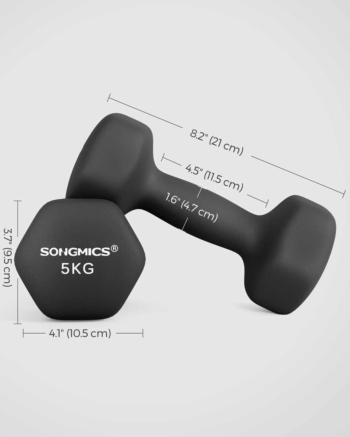 SONGMICS Set of 2 Hex Dumbbells with Neoprene Coating for Strength Training, Fitness, Home Workout