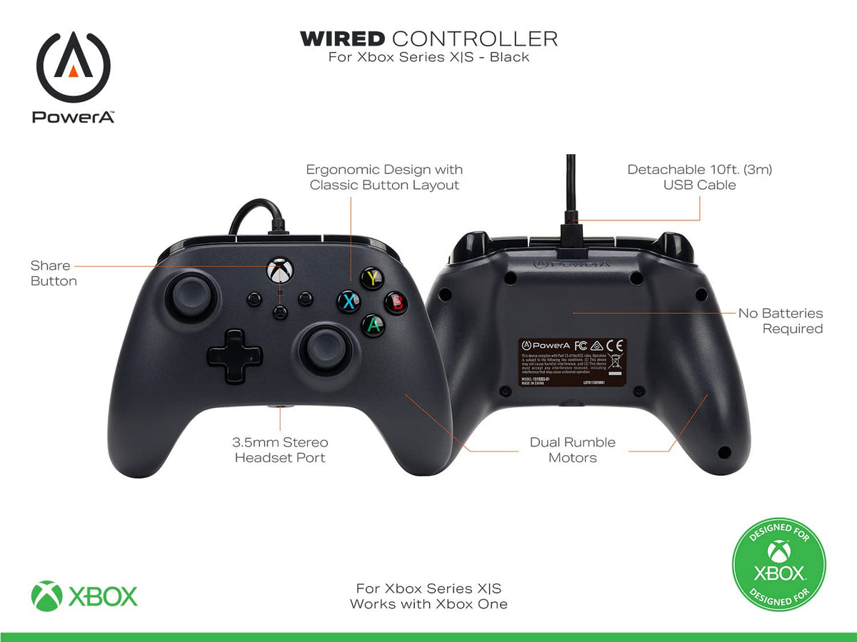 PowerA Wired Controller For Xbox Series X & S, Xbox One, PC, Windows 10 & 11, Dual Rumble Motors, Detachable 10ft USB Cable, 3.5mm Stereo Headset Jack, Official: Blue