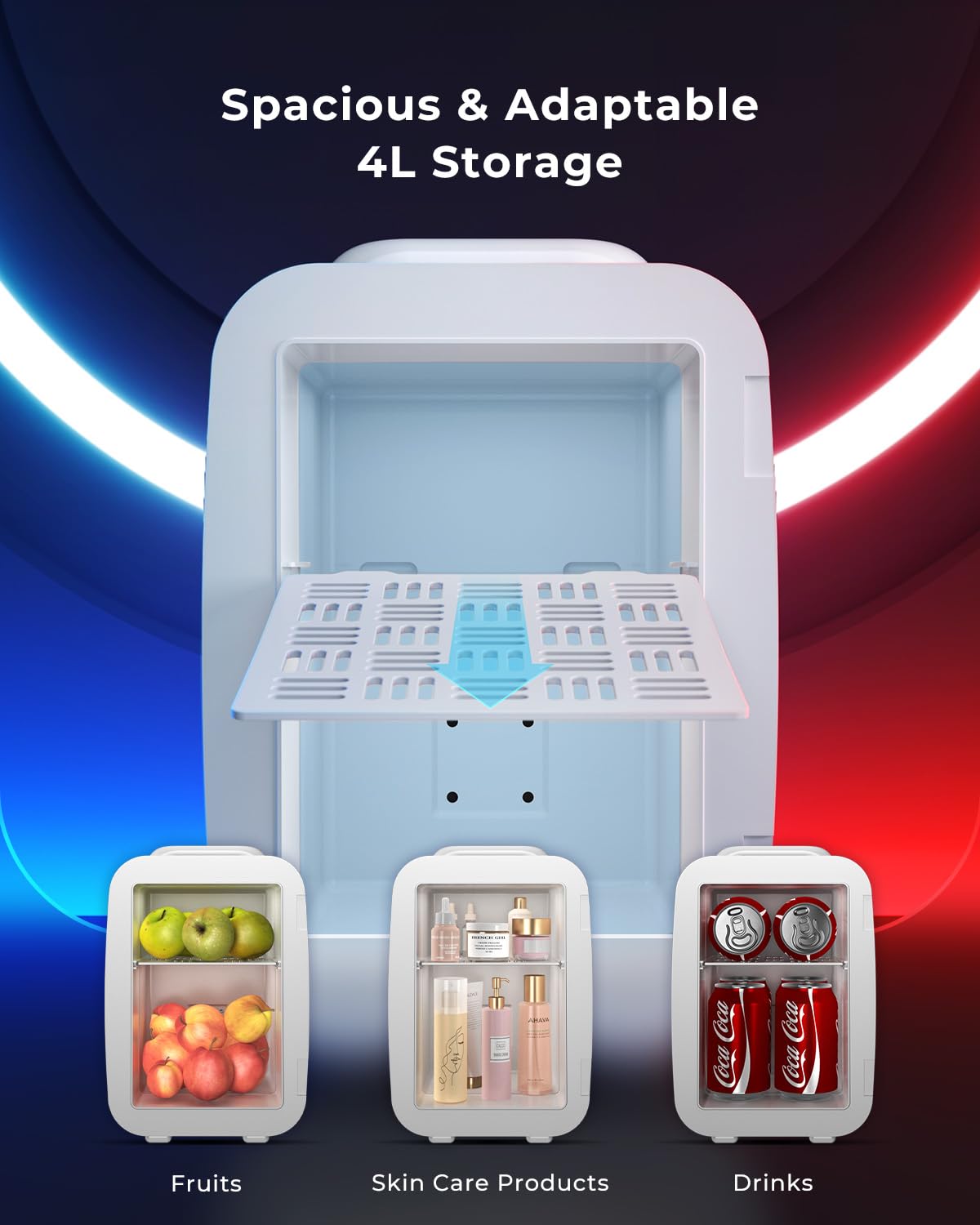 BEICHEN Mini Fridge for 4 L / 6 Cans, Quiet Small Fridge With 7 RGB