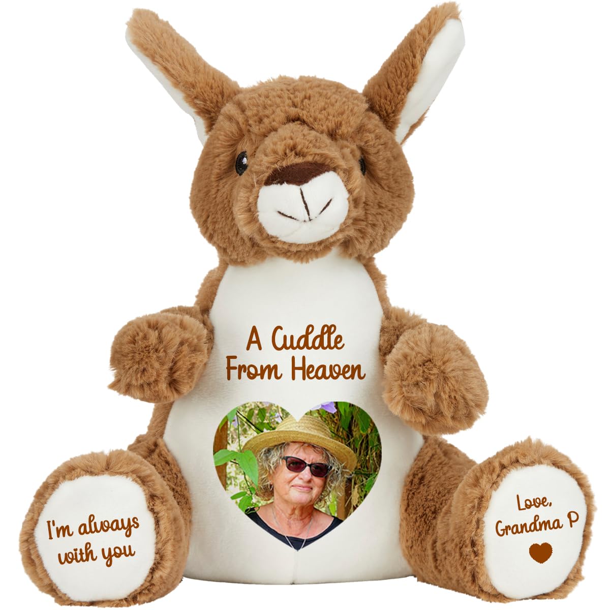 Personalised Memory Teddy Bear with Heart-Shaped Photo – “A Cuddle From Heaven” Keepsake Gift – 28 Bear Styles – Add Your Text & Choose Colour – Custom Memorial Bear (White Angel Teddy)